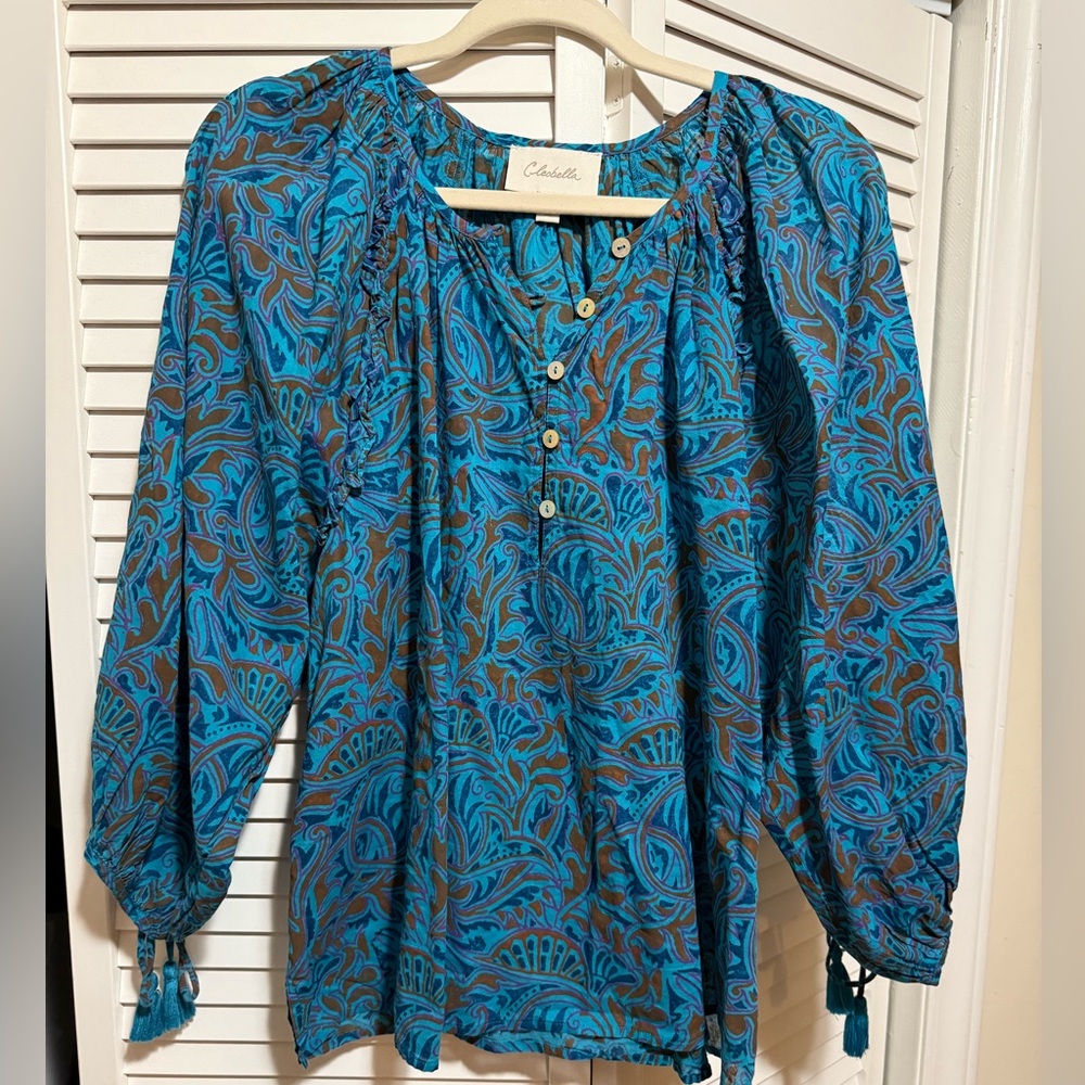 Cleobella Blue and Brown Paisley Blouse